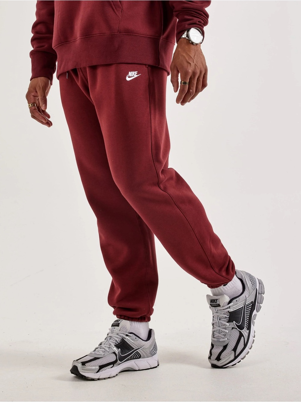 Nike Maroon Joggers with White Swoosh - L/XL